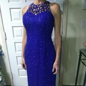 NWT Scala Blue Sequin Floor Length Gown